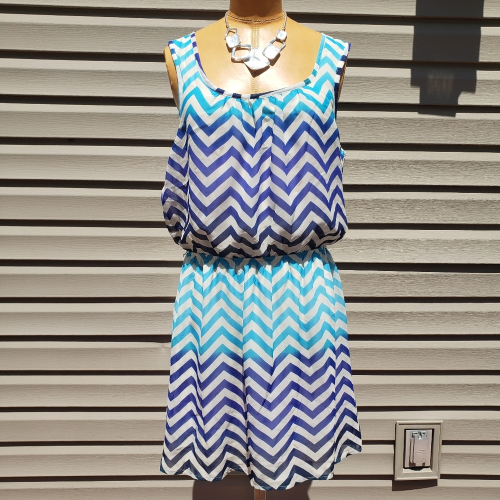 Blue Chevron Chiffon Sun Dress Size Xlarge